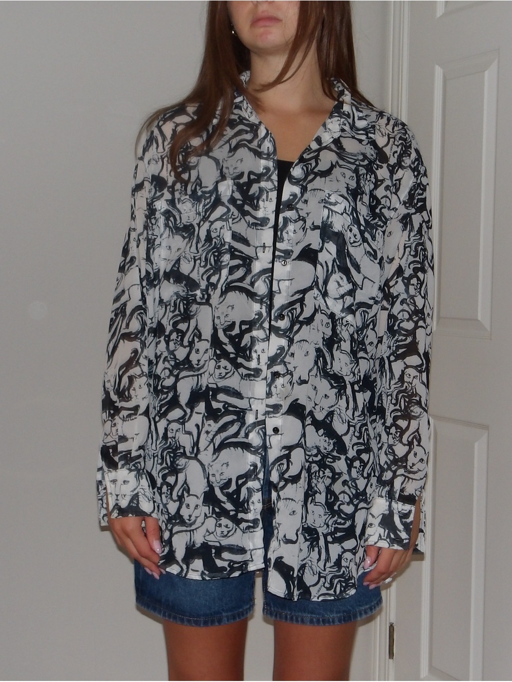 American Apparel Black & White Abstract Printed Button-Down Shirt